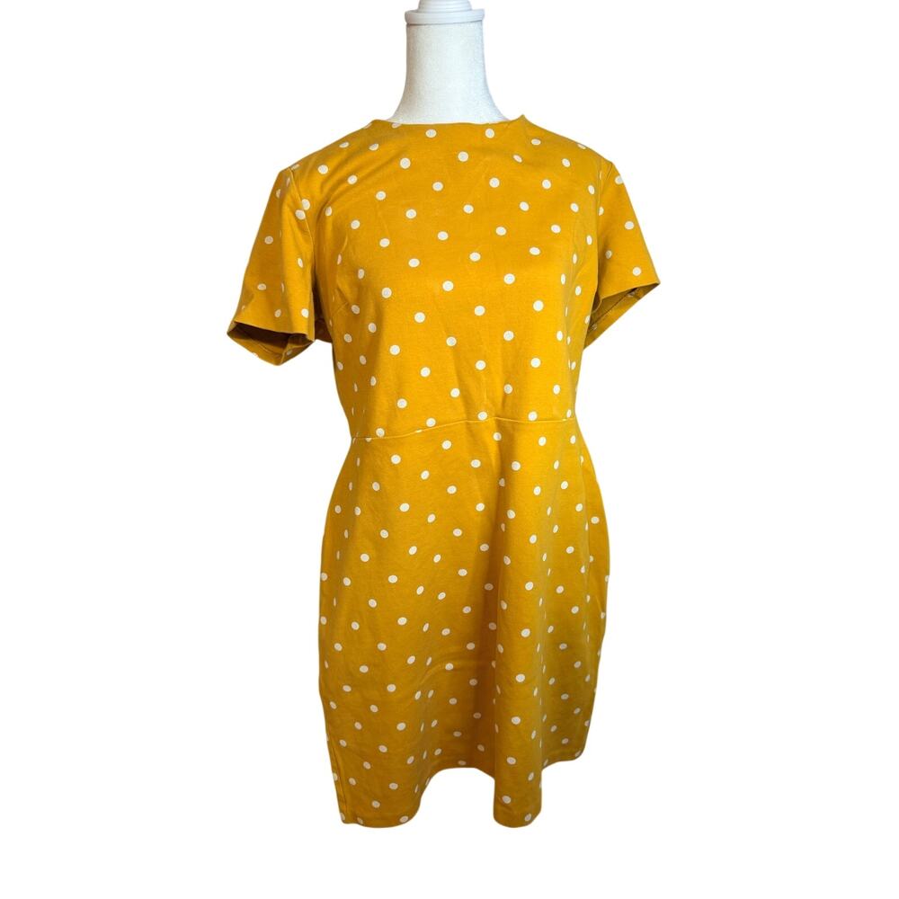 Old Navy women’s mustard yellow short-sleeve sheath dress polka dot pattern XL